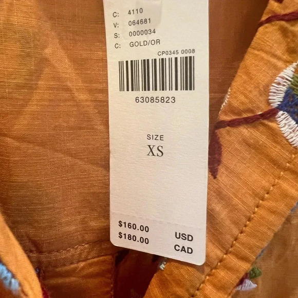 NWT new XS Anthropologie pilcro embroidered surf button down top floral gold - Picture 4 of 17